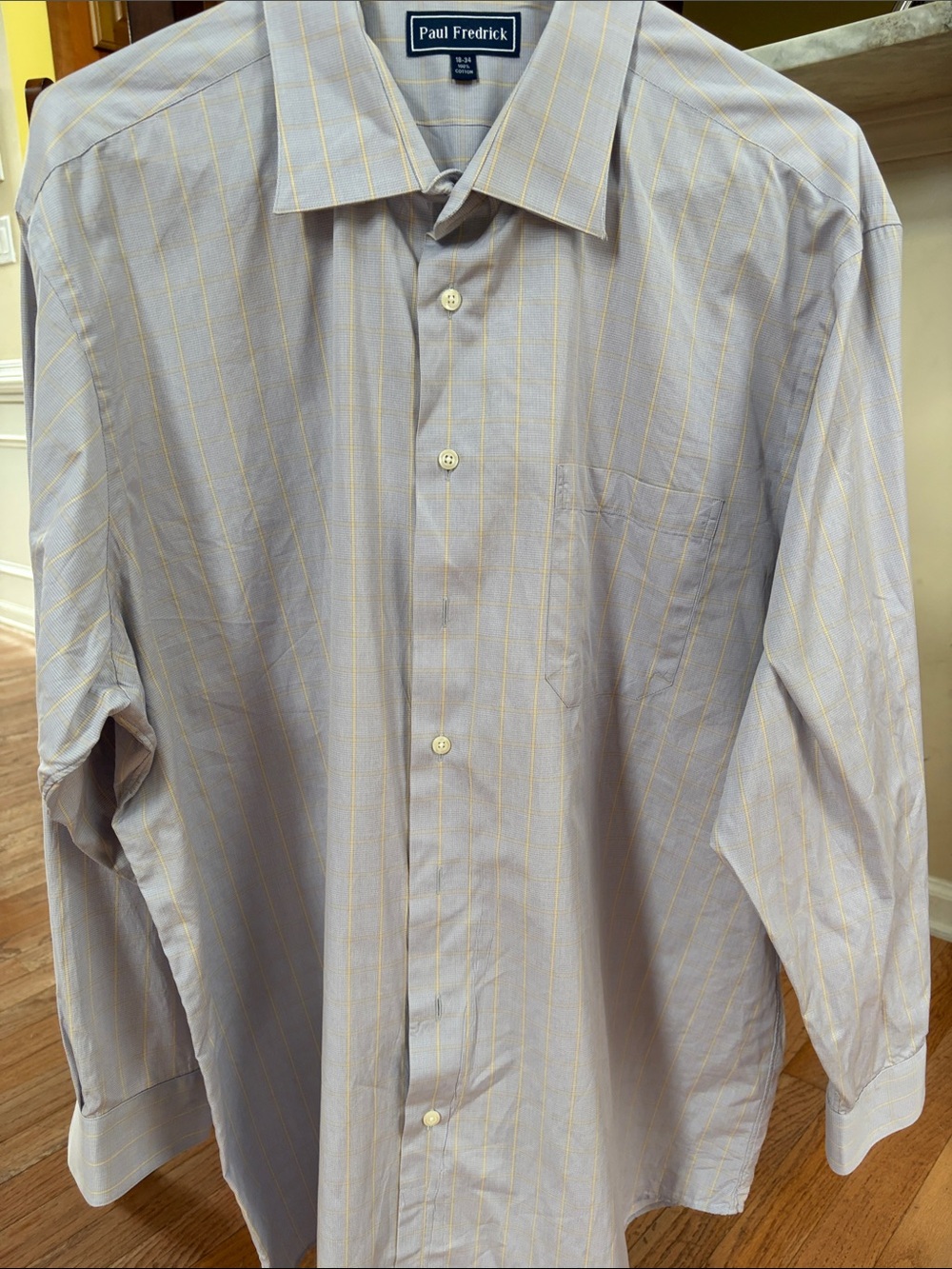 Paul Fredrick Light Blue Dress Shirt with Yellow Pinstripes/checks
